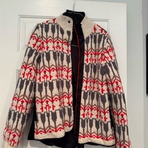 Anthropologie Red and Gray Patterned Jacket